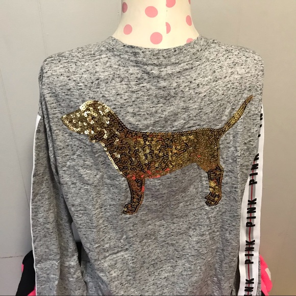 🚨FINAL PRICE💕VS PINK GREY GOLD BLING SIDESTRIPE CAMPUS TEE - Picture 5 of 8